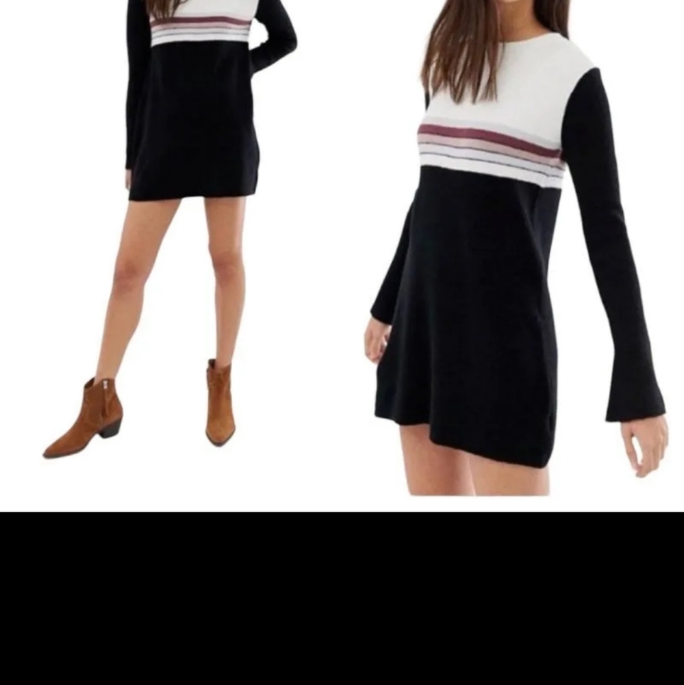 FREE PEOPLE Size S  New sweater dress. Color Black with stripes.